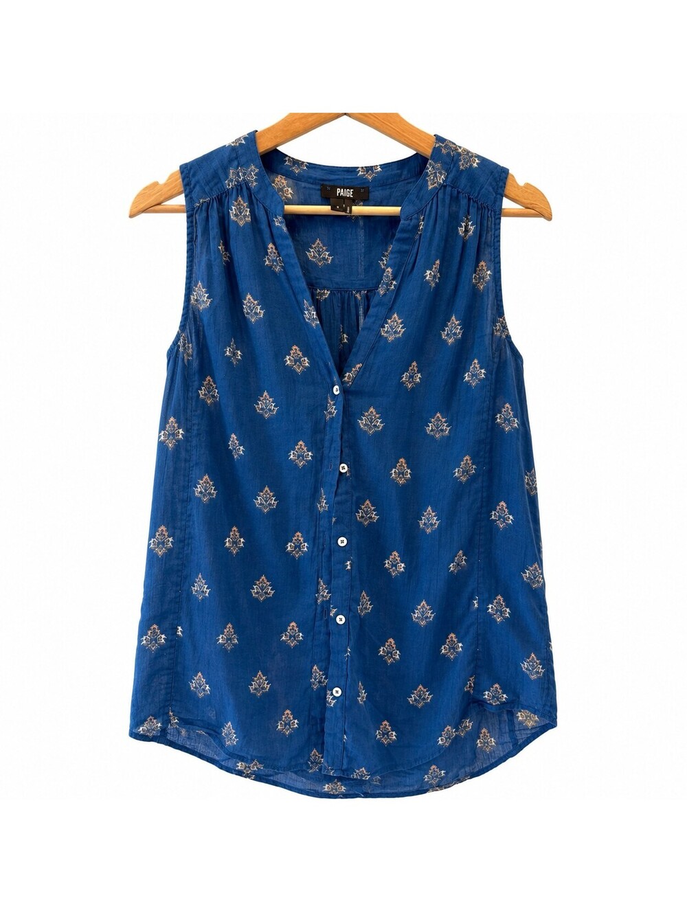 Paige Women's Blue Sleeveless Button-Up Blouse Size Small